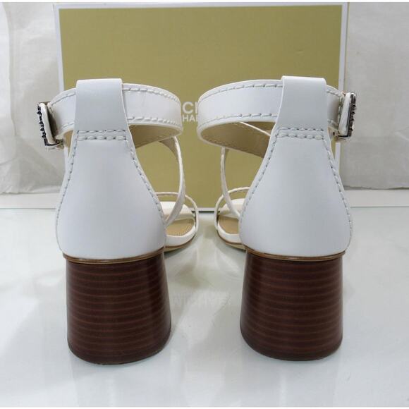Michael Kors Ashton Mid Crisscross Stacked Block Sandal Leather White Size 9.5 - Picture 5 of 6